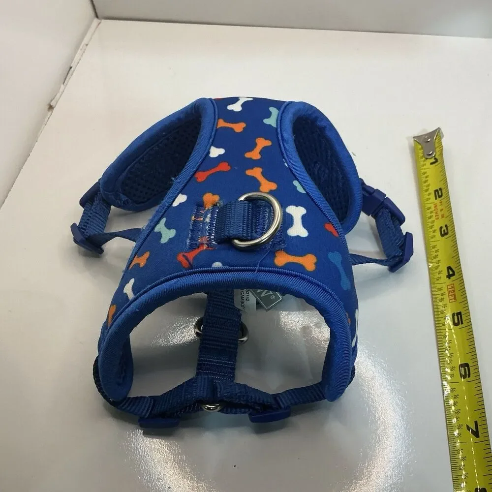 Top Paw Blue Dog Harness Colorful Bone Print Adjustable Comfort Vest Small